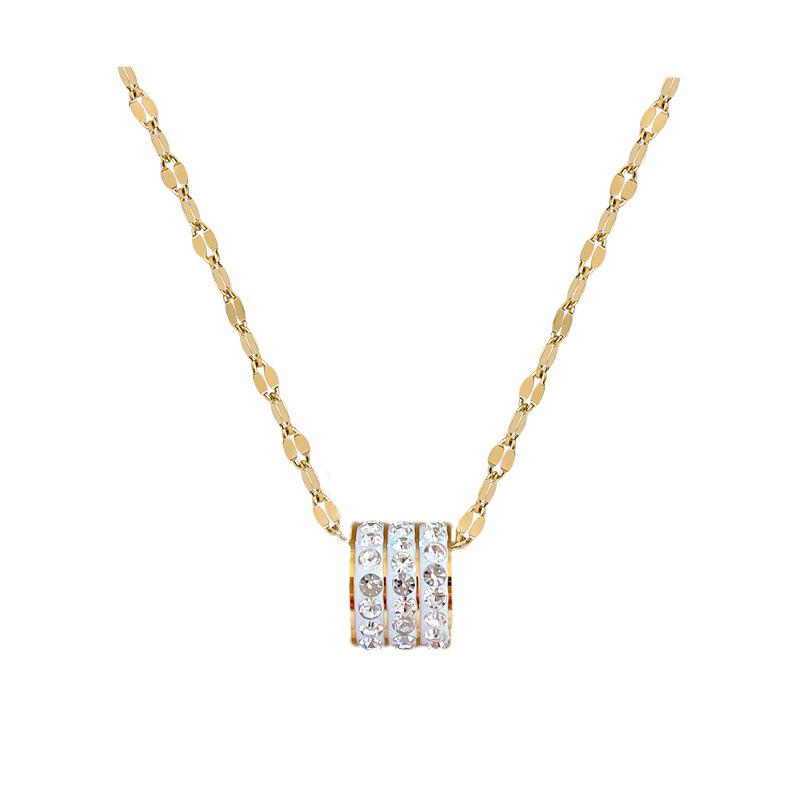 316L Stainless Steel New Fashion Fine Jewelry Three Rows Zircon Round Roller Charm Chain Choker Necklaces Pendants For Women