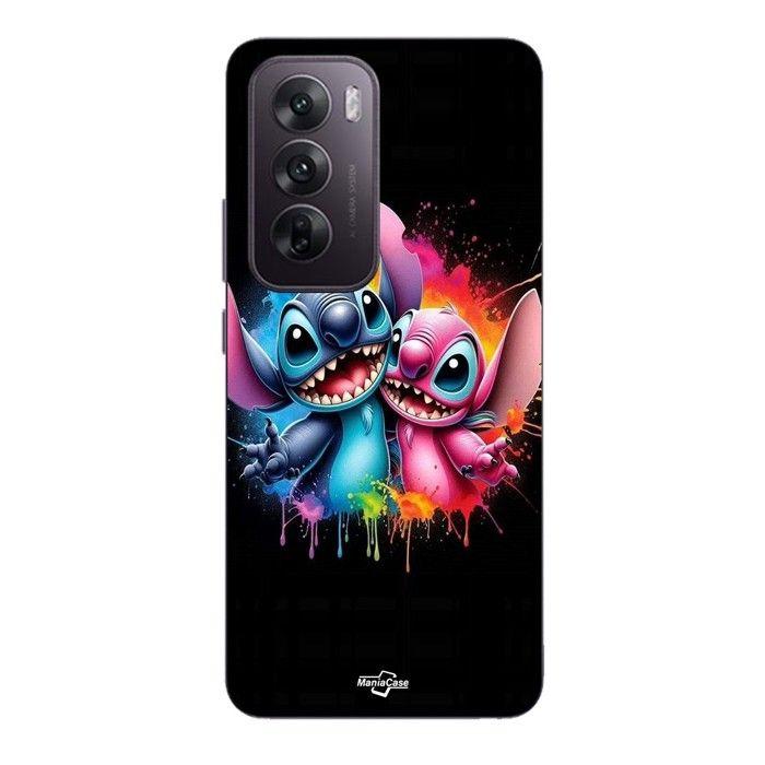Cover per telefono - MANIACASE - Oppo Reno 12 pro 5G - Silicone - Flessibile - Stitch Angelo colorato nero