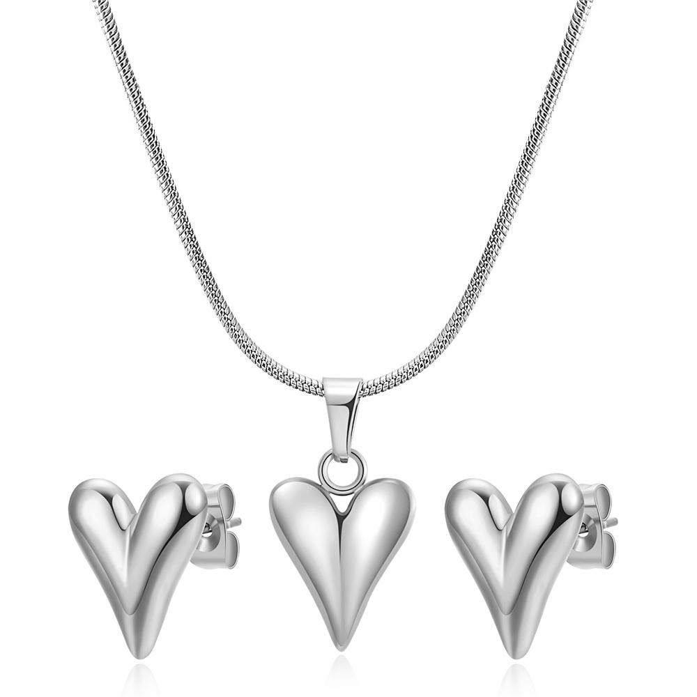 Fashion Stainless Steel Heart Pendant Necklace for Women High Quality Charm Love Necklace Earring Set Jewelry Anniversary Gift