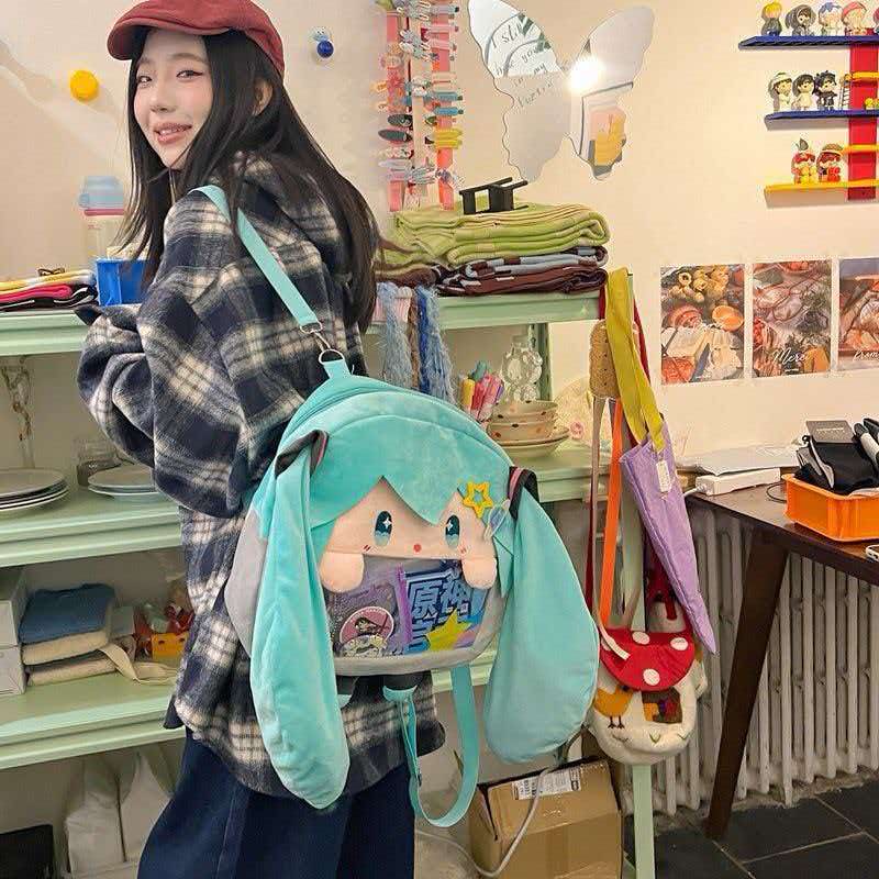 Japanese Style Hatsune Miku Plush Backpack Kawaii Cartoon Anime Ita Bag Transparent Window Large Capacity Girls Student Gift