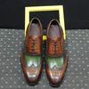 Fashion Men's Luxury Genuine Leather Oxfords Classic Wingtip Lace-Up Dress Shoes for Wedding Party Business Office Formal Wear