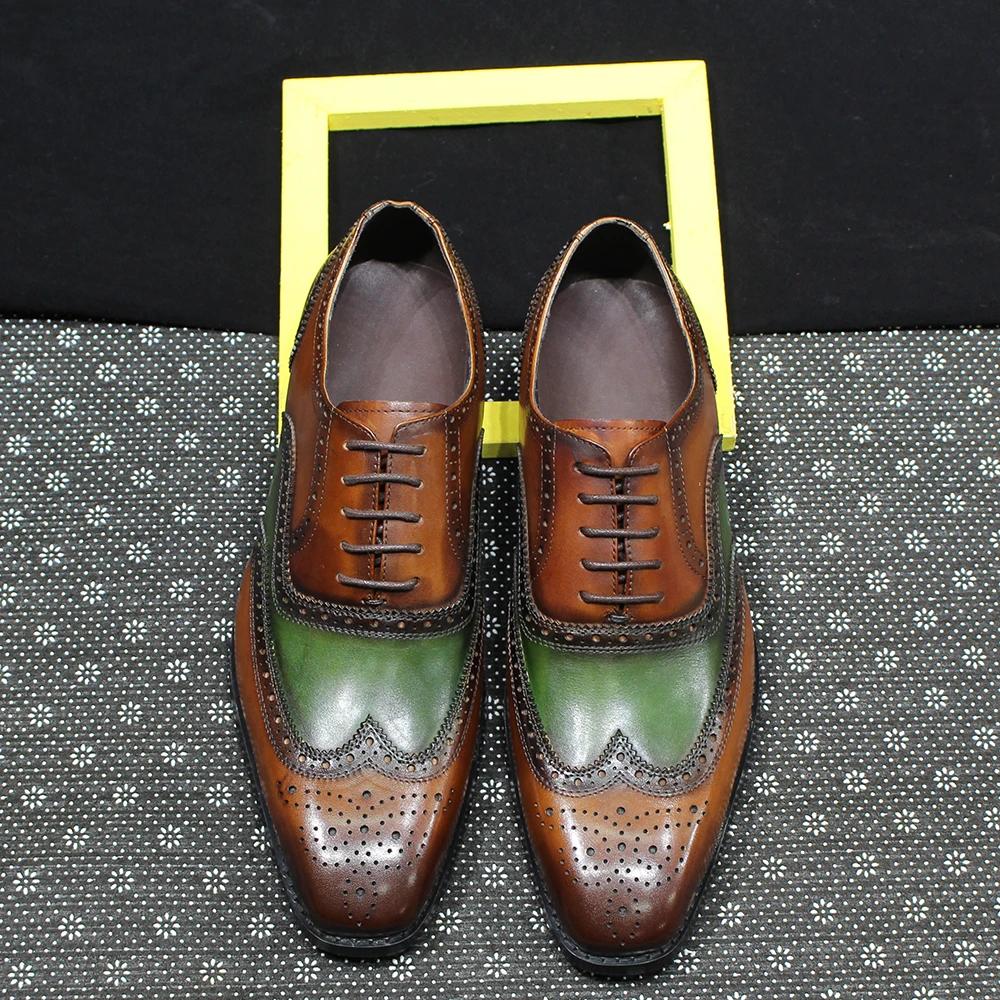 Fashion Men's Luxury Genuine Leather Oxfords Classic Wingtip Lace-Up Dress Shoes for Wedding Party Business Office Formal Wear