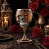 Sugar Skull Wine Glass Gothic Glass, Hand Painted Skeleton Goblet, Day Luxury Decorative Drinking of The Dead Decor, Unique Bar Gift for Halloween