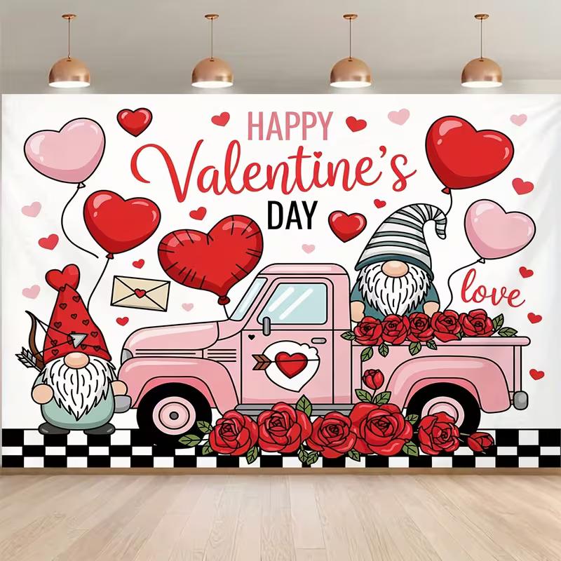 

2D Printed Gnome & Truck Valentine Studio Backdrop for Holiday Photography 47.2x31.5inch/120*80cm