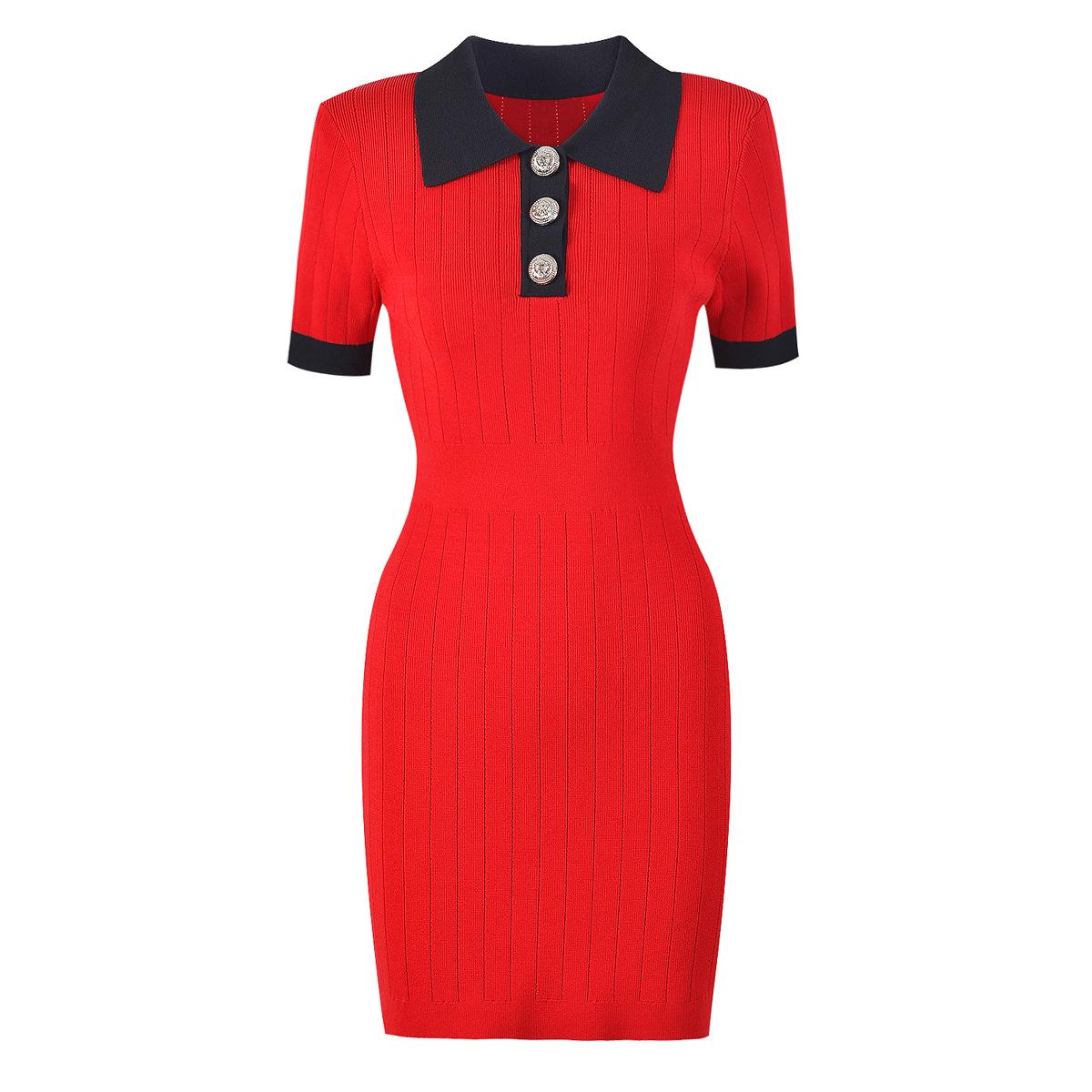 

2025 Short-Sleeve Lapel Slimming Knitted Wool Dress for Summer & Autumn Small