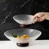 Vintage Glass Fruit Bowl with Wooden Base - Modern Home Coffee Table Snack & Dried Fruit Plate, Personalized & Exquisite Design
