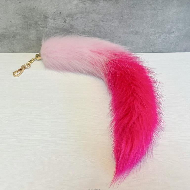 Gradient Pink Fox Tail Plush Keychain Ornament - Cute Car Accessory & Bag Charm