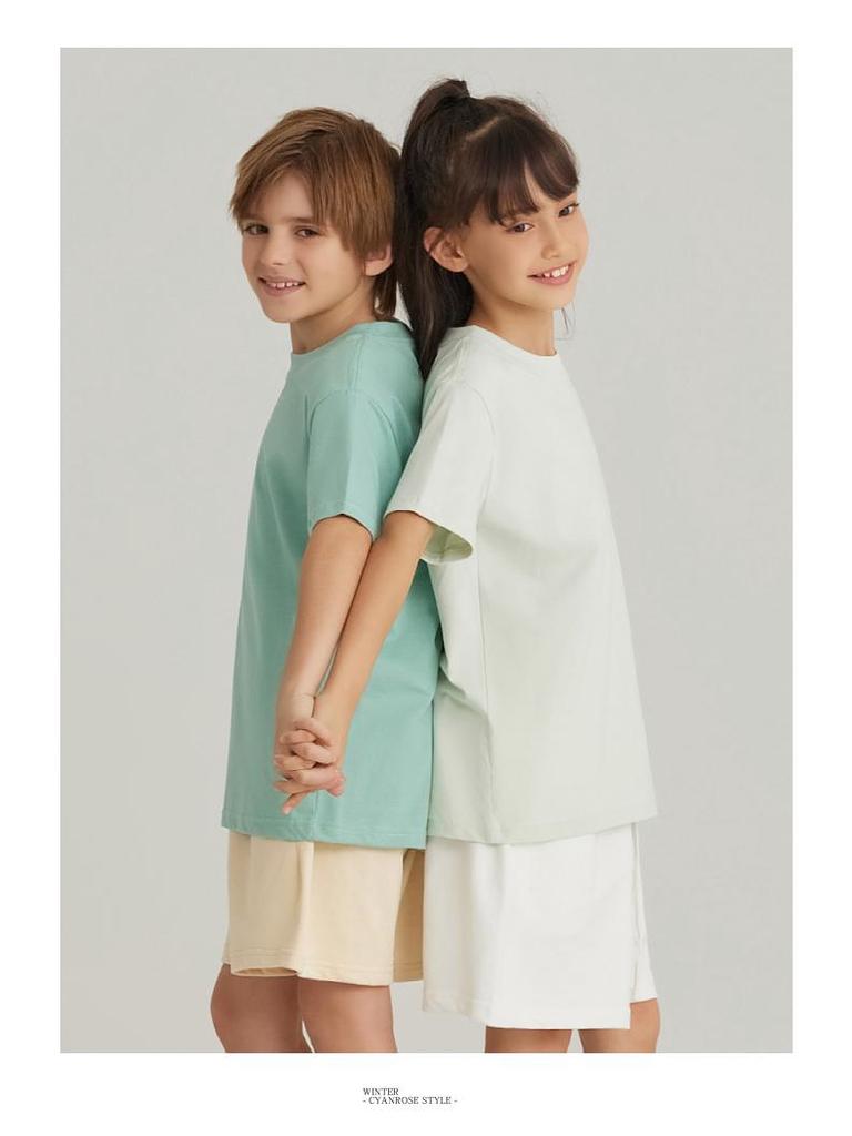 LVLV Kids' Ice Cool Combed Cotton Crew Neck T-Shirt, Short Sleeve, Parent-Child Design with Printed Logo for Boys and Girls.