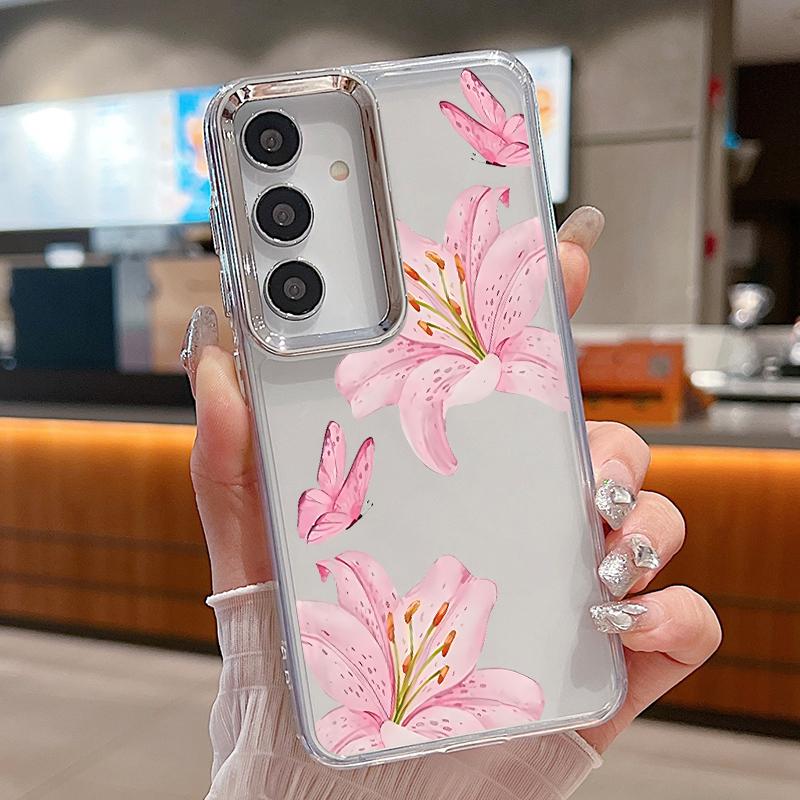 

Watercolor Flowers Print Case For Samsung S26 S25 Ultra S24 FE S23 Plus S22 S21 A15 A16 A17 A35 A36 A37 A54 A55 A56 A57 5G Plating Lens Soft Cover Samsung S24 Ultra прозрачный
