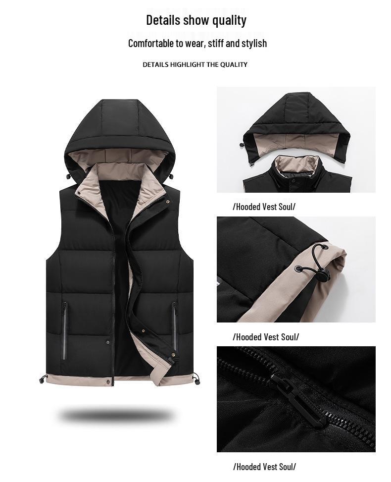 Vestă din bumbac cu glugă trendy nouă pentru Toamnă/Iarnă: Vestă groasă și călduroasă pentru bărbați și adolescenți