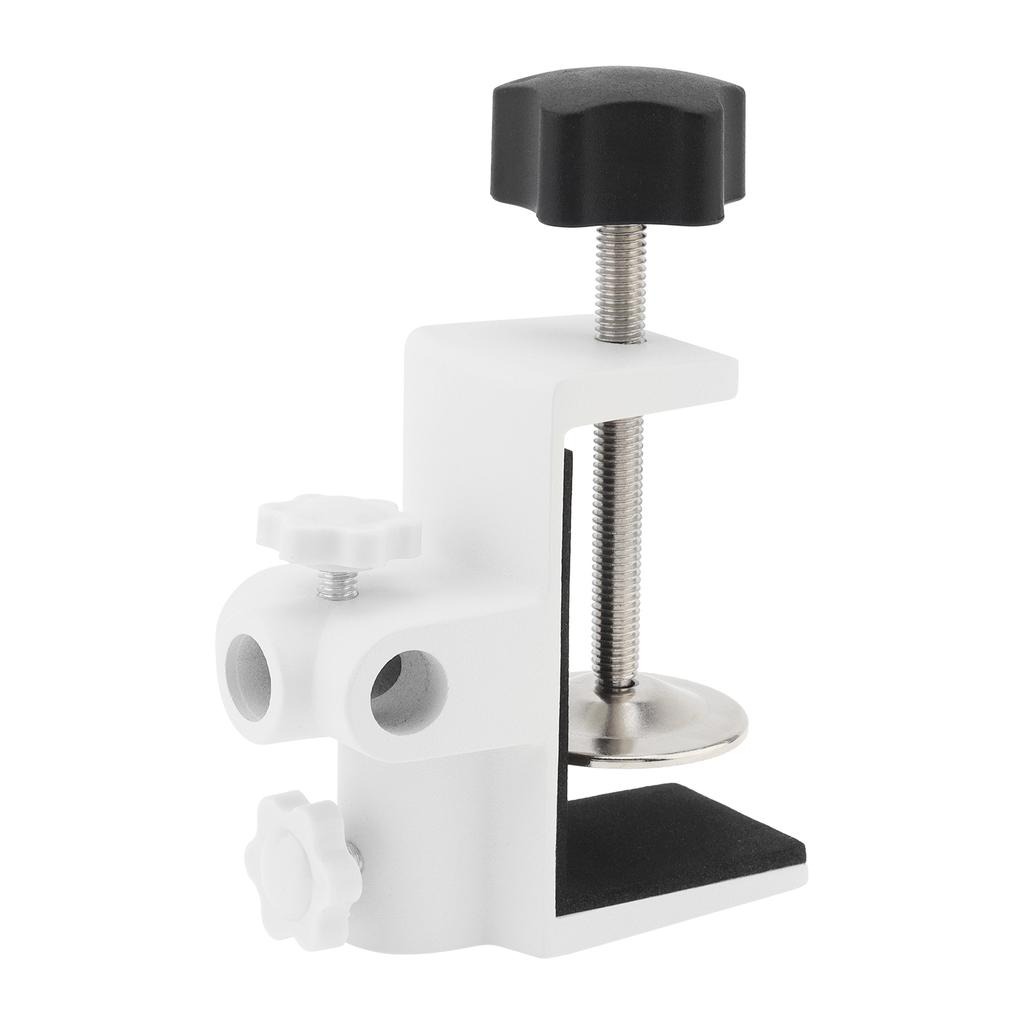 White Metal Universal Clamp Bracket - 1/2 Inch 4 Hole Table Mount for Magnifying Lamp, Microphone, Scissor Boom Arm & Desk Accessories