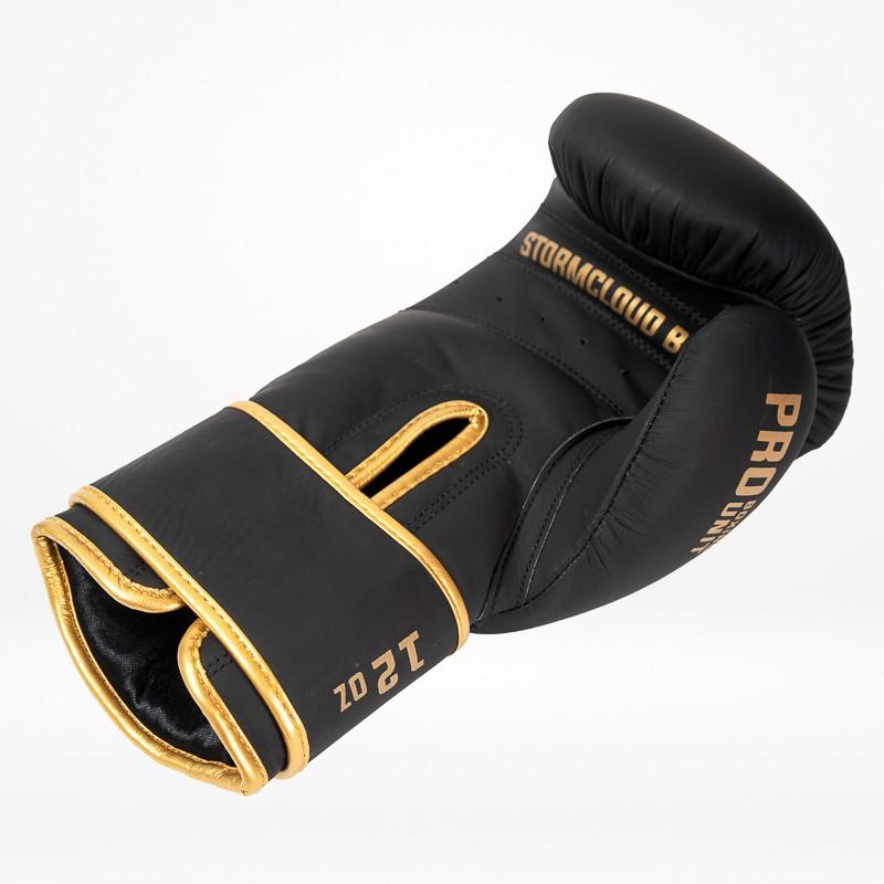 StormCloud Boxing Pro Echte Leder Boxhandschuhe Schwarz/Gold 12oz