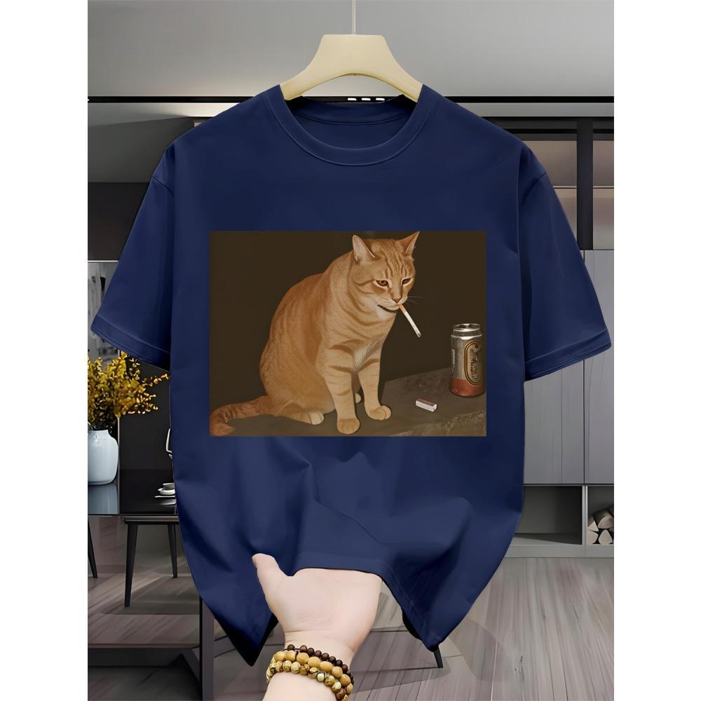 Vtipné kočičí meme Kouřící Pijící Pivo Zlosyni Smutní Tričko Letní Unisex Ležérní Módní Tričko