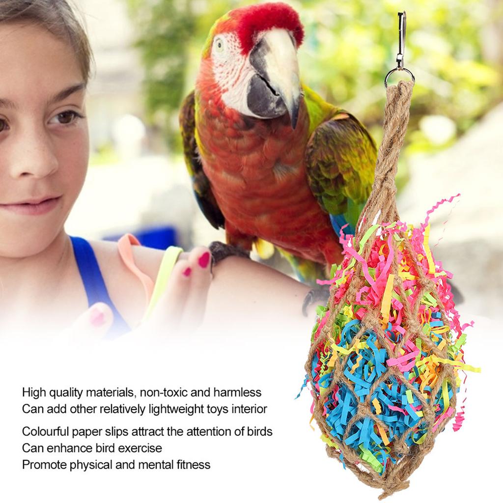 Colourful Paper Non Toxic Harmless Bird Shredded Papers Mesh Bag Parrots Hanging Chewing Biting