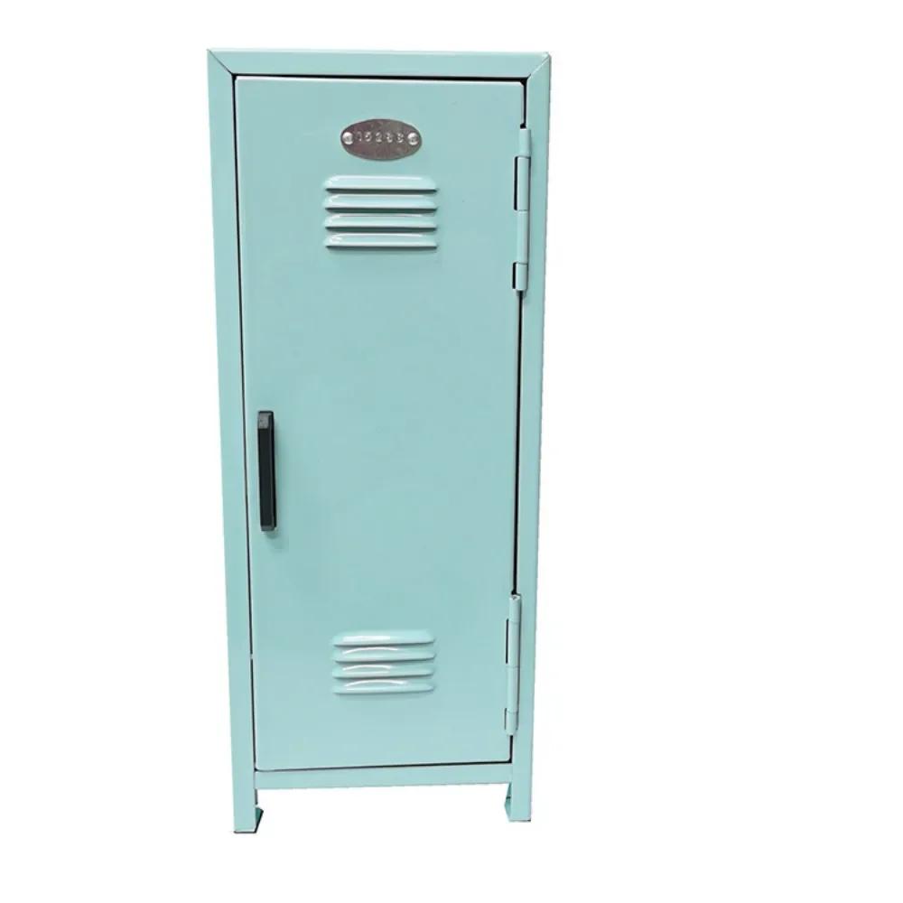 

New Mini Makeup Storage Box Iron with Lock Vertical File Cabinet Large Space Piggy Bank Desktop Storage синий
