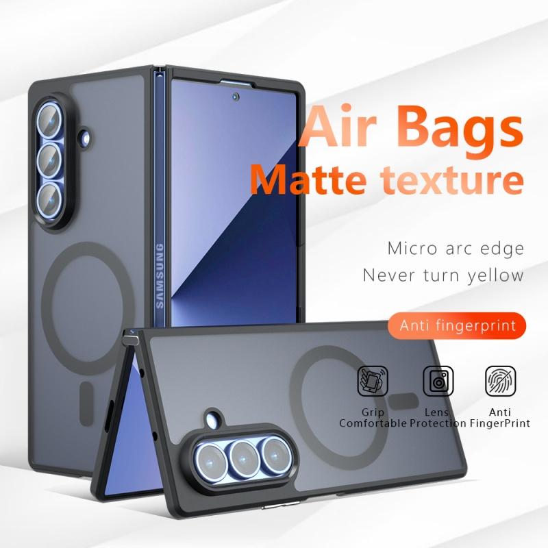 For Samsung Galaxy Z Fold7 Fold6 Fold5 Case Matte Magsafe Drop-proof Built-in Airbag Corner Non-yellowing Material Soft Cover