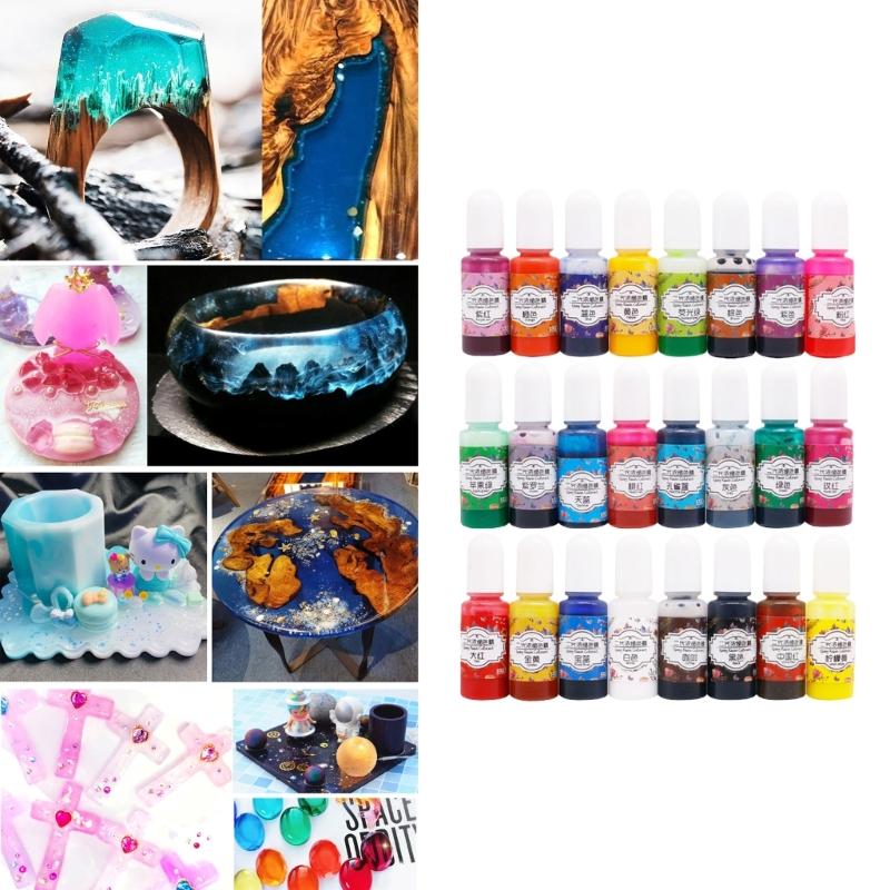 24-farbige Epoxidharz-Pigment-Kits Harz-Farbstoff Farbmittel Flüssig je 10 ml für Schmuckherstellung Kunsthandwerk und DIY-Projekte