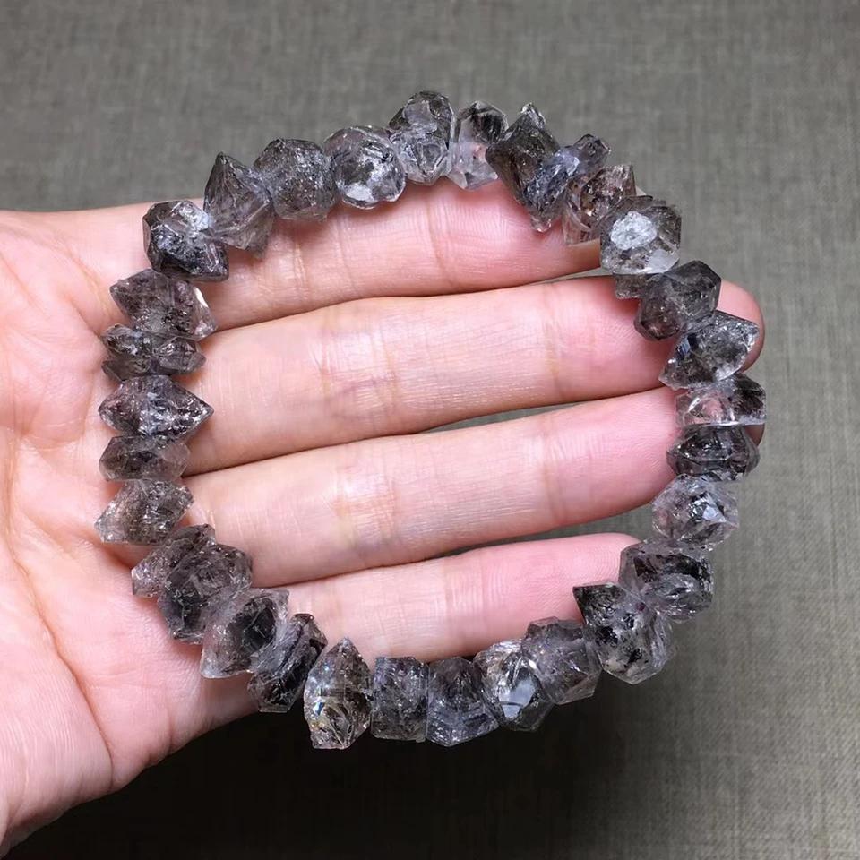 Natural Herkimer Diamond Black Rutilated Quartz Trendy Anniversary Bracelet 8mm Rare Clear Beads Unisex Jewelry