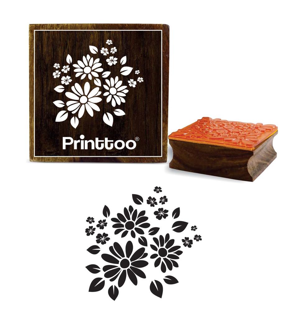 Printtoo Wooden Rubber Stamp Floral Pattern Scrap-booking Textile Square Stamps-2 x 2