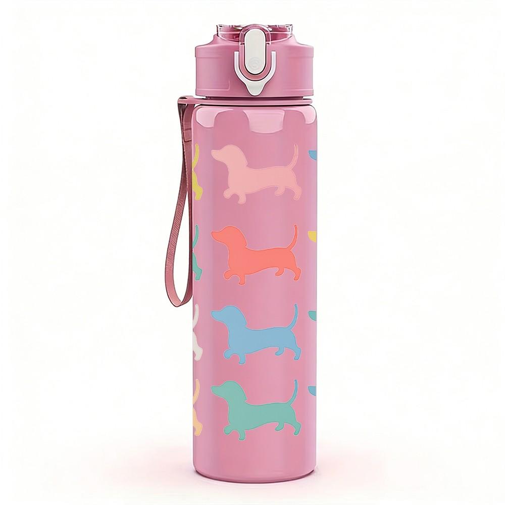 1PC Multi Breed Dog Silhouette Pattern Print 750ml Color Plastic Sports Water Bottle Leakproof Flip Straw Lid Suitable for Sports Office Home Use