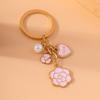 Cute Enamel Pink Love Heart Keychain Rose Flower Key Rings Pendant for Key Holder Women Girls Handbag Pendants DIY Jewelry Gifts