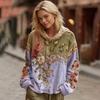 Bluza damska Yousheng z kwiatowym nadrukiem i łatami, oversize, vintage, z kapturem, jesienna, codzienna, z długim rękawem