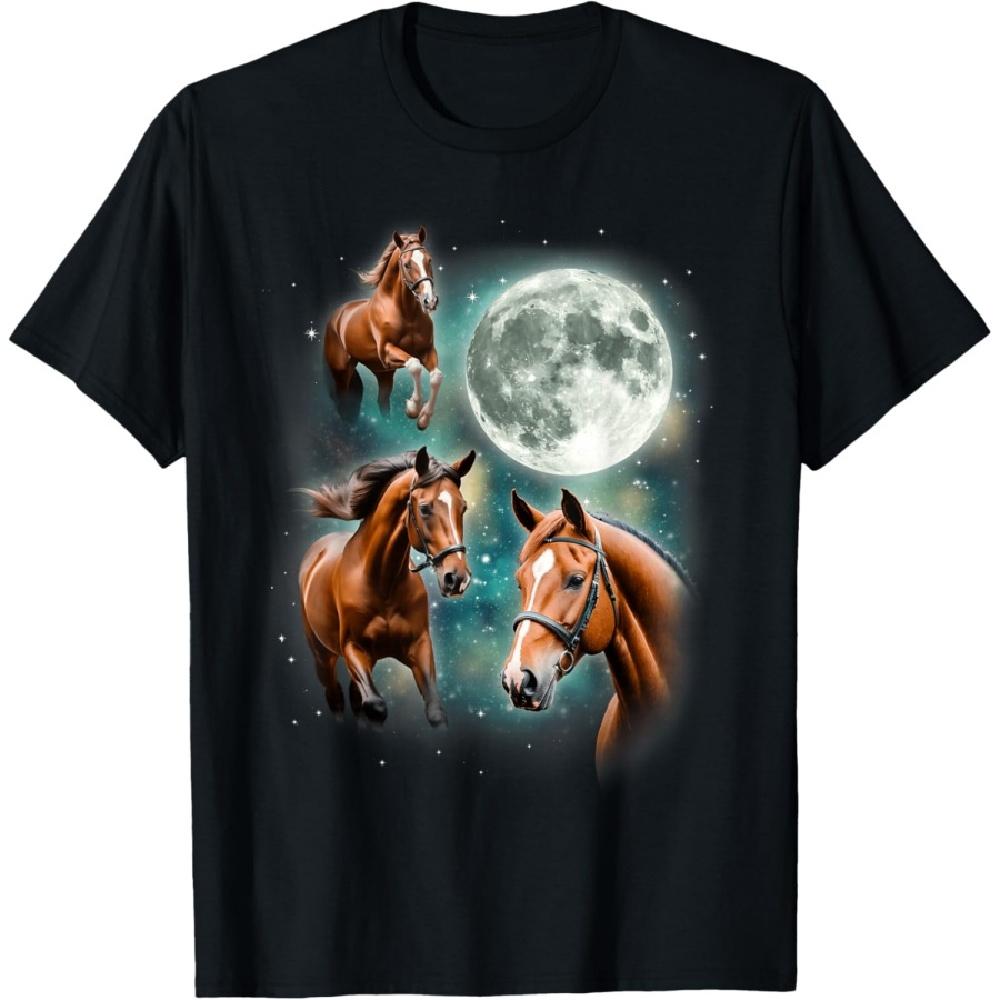 

3 Horses Howl At The Moon Majestic Equestrian Mountain T-Shirt XXXXXL