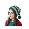 Santa Hat Red White Green Striped Print Knitted Christmas Hat with Plush Ball Decor Holiday Accessory