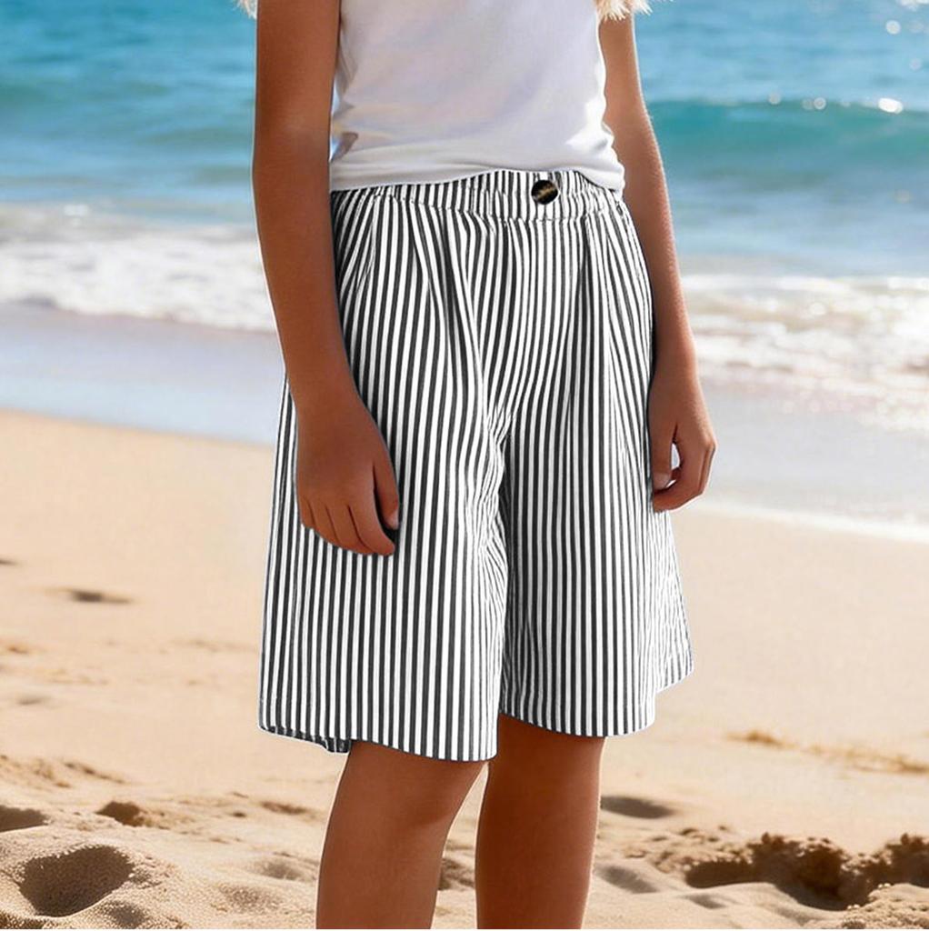 Modische Niedliche Gestreifte Elastische Taille Tasche Lässige Mädchenshorts für Kinder