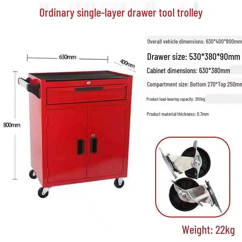 Movable Three-Layer Hand Cart: Multi-functional Auto Repair & Household Tool Box with Cabinet Door
