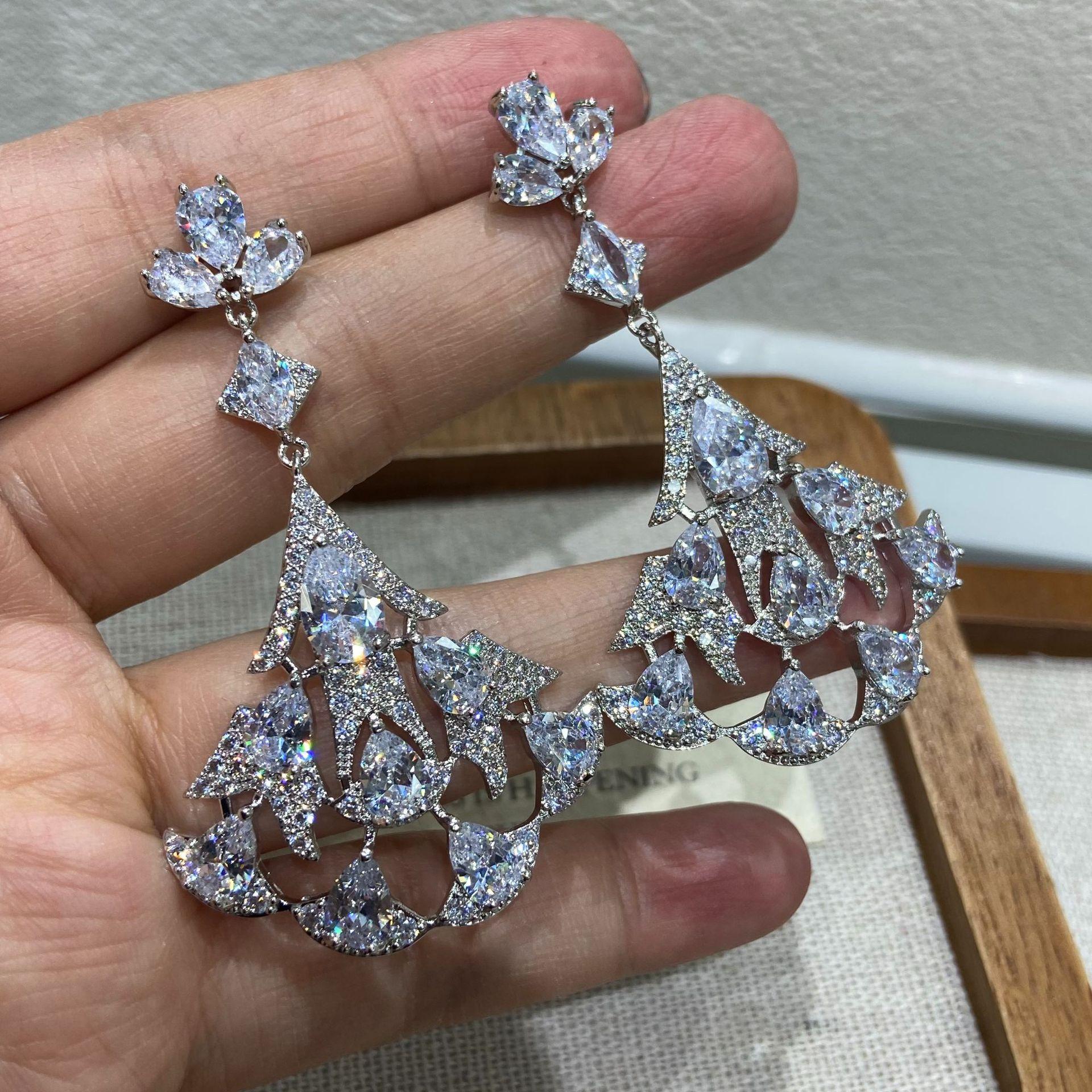 Fashion Skirt Earrings Fan-Shaped Zircon Earrings Earrings Women S Niche Personalized Jewelry