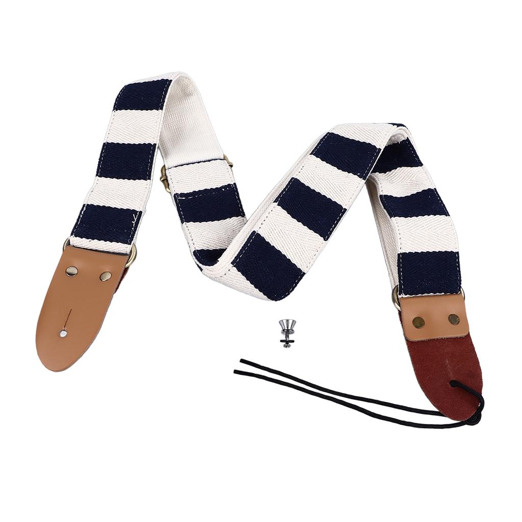 Guitar Strap Stylish Stripe Pattern Thickened Cotton Leather Adjustable Guitar Bass Strap Belt Blue