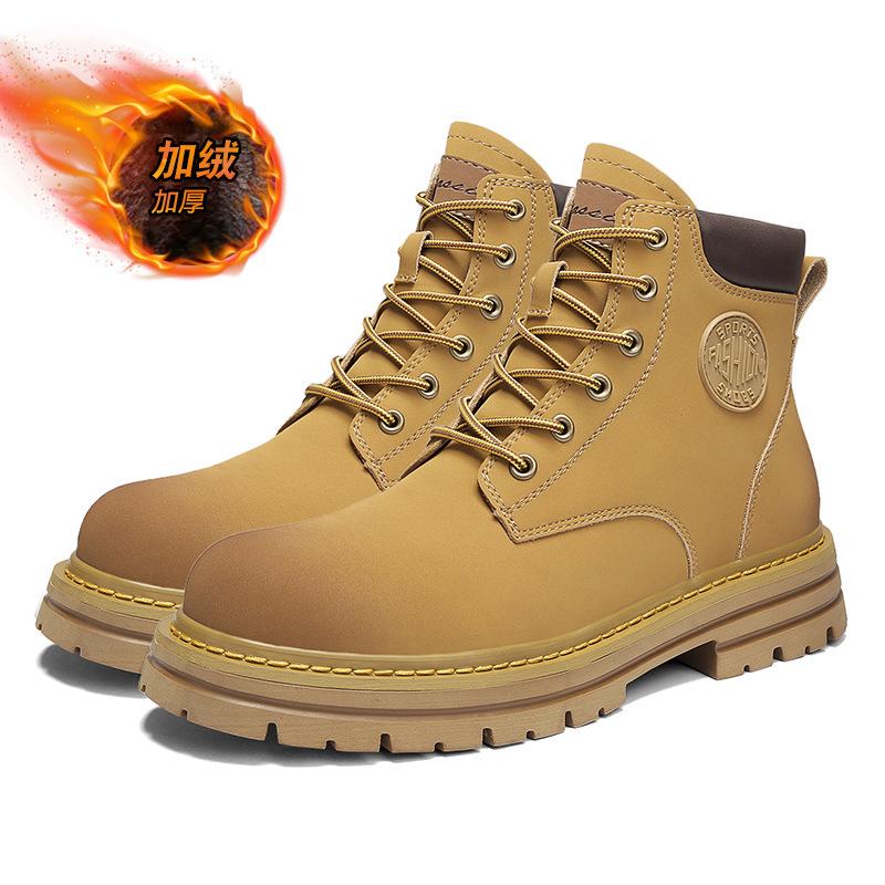 Martin Boots Men's 2 Leather High-top Rhubarb Boots, Winter Workwear Plush Cotton Shoes, Men's Snow