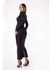 Hollow Out Long Sleeve Sexy Maxi Dress For Women Gown Autumn Winter New Metal Buckle Ruched Slit Long Dress Elegant