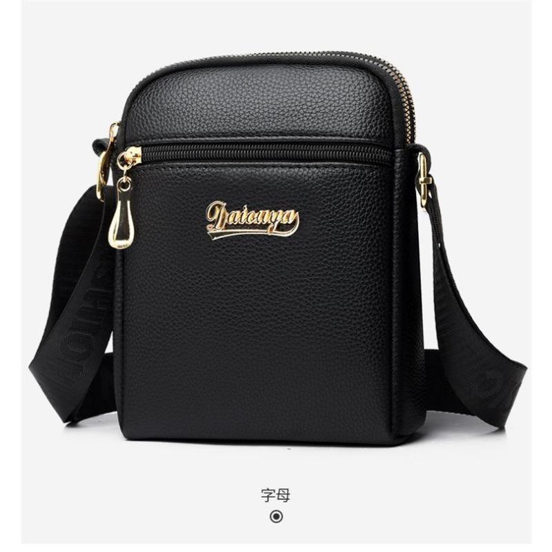 

Women s messenger bag, genuine leather mobile phone change bag, new exquisite double-layer zipper bag, single shoulder vertical soft leather bag.