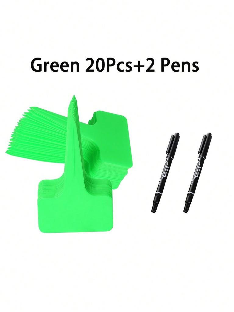 20pcs T-Type Plant Labels with a Gel Pen, Waterproof Plastic Plant Tags Nursery Garden Markers
