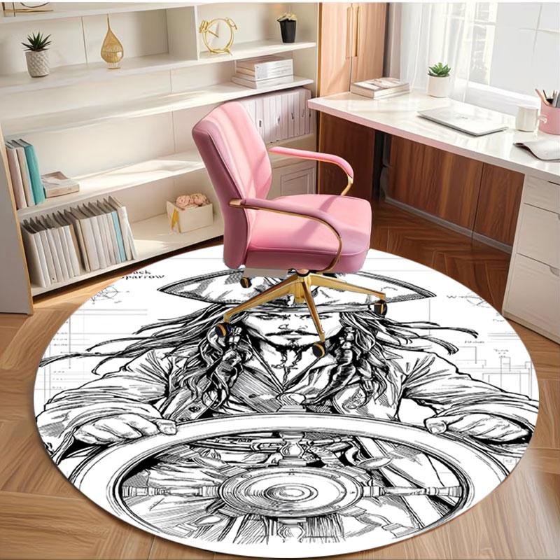 Captain Jack Sparrow Print Round Rug, Washable Floor Carpet, For Entryway Dorm Laundry Room Office Study, Home Decor Birthday Christmas Gift