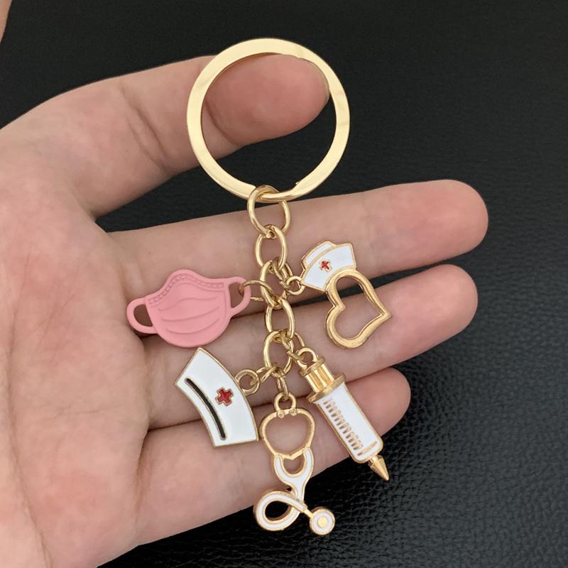Keychain Set Men And Women Are Suitable For Quirky Style Nurse Doctor Mask Syringe Multi Color Pendant Accessories