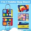 Busy Board Sensory Montessori Toys 10 Pages Quiet Book for Kids Preschool Learning Activities W/ Life Skills Alphabet Number Shape Weather