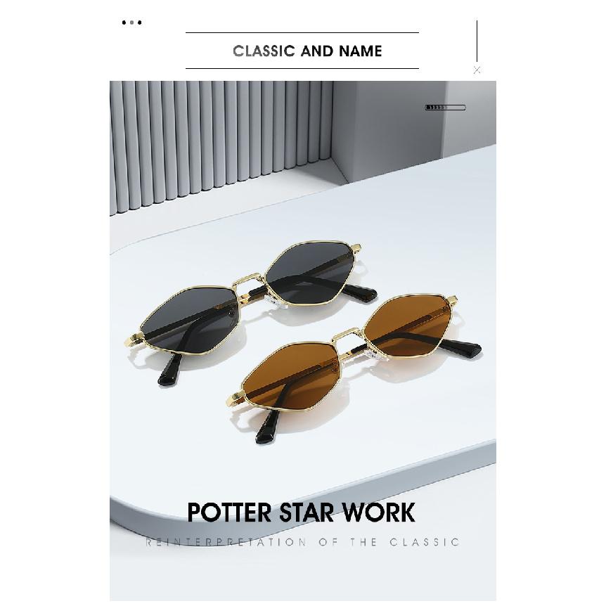 Polygonal sunglasses, high-end, small frame design, stylish metal sunglasses, trendy eyewear for both men and women, runway style