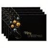 4/6/8/10PC Black Gold Christmas Ball Meal Mat Gold Silver Christmas Anti Heat Mat Table Christmas Party Theme Decoration