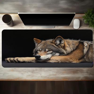 Large Gaming Mouse Pad with Realistic Wolf Fur Pattern NonSlip Washable Rubber Base Durable Desk Mat for PC Gamers