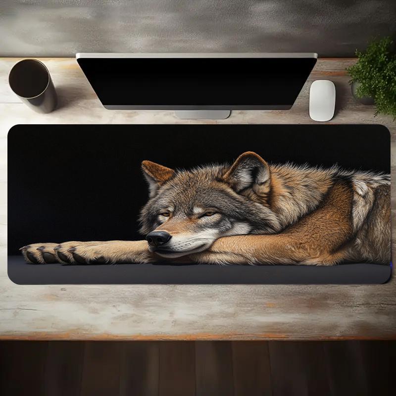 Large Gaming Mouse Pad with Realistic Wolf Fur Pattern NonSlip Washable Rubber Base Durable Desk Mat for PC Gamers