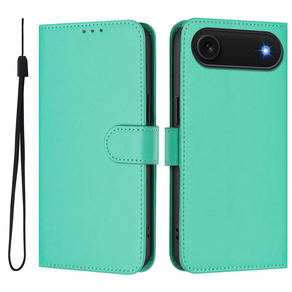 For iPhone 17 Air Case Solid Color Wallet Leather Phone Cover with Strap