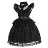 Addams Family Girls' Wednesday Cosplay Black Mesh Jumpsuit Costume for Halloween or Prom