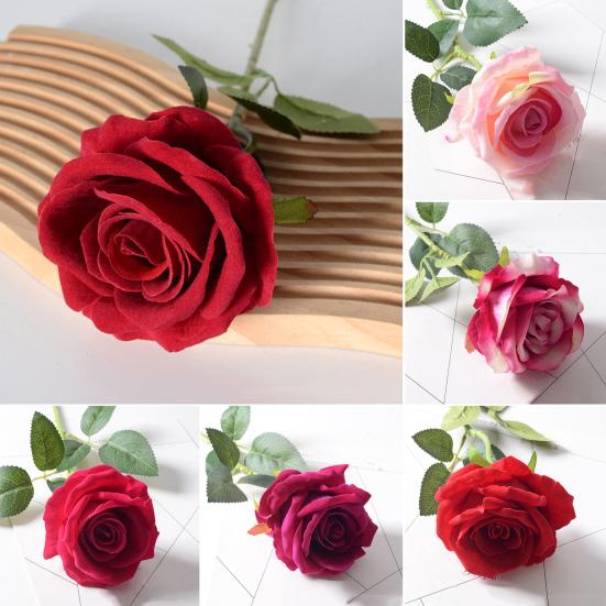 Artificial Rose Flower Realistic Long Stem Fake Silk Rose Bouquet for Party Home Wedding Centerpiece Office Table Decor