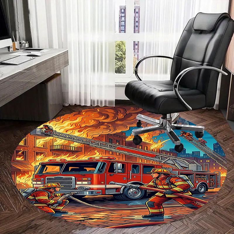1PC Firefighter Firetruck Non-Slip Floor Round Carpet, Office, Family, Bedroom, Large Area Rug Indoor Rugs,  Durable PolyesterH0348