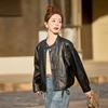 Leather Jacket Women's Spring and Autumn New Small Short Loose Fashion Casual Leather Jacket Crew Neck Top