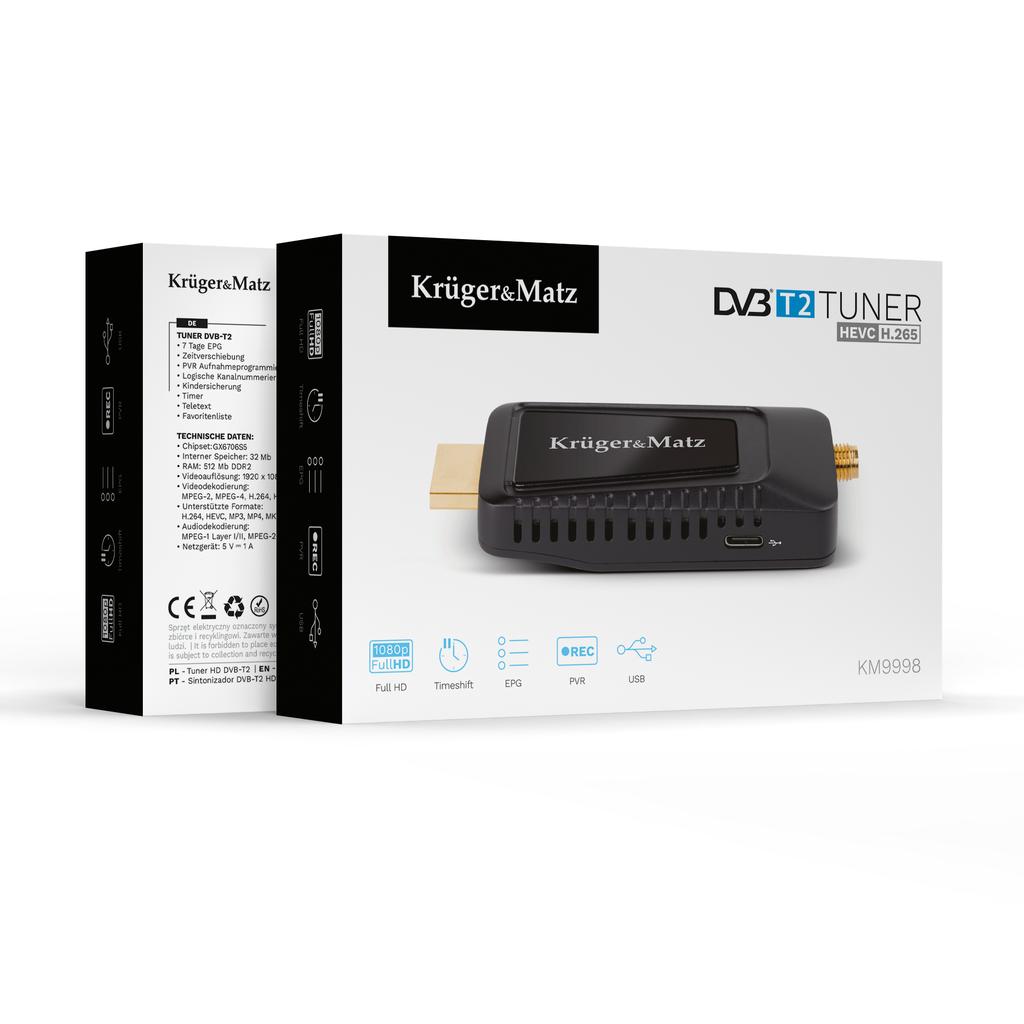 Sintonizzatore DVB-T2 HEVC H.265 mini su HDMI Kruger&Matz