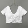 Sexy crop topy pro ženy, vestavěná podprsenka, výstřih do V, letní odhalené rameno, štíhlé tričko pro ženy, roztomilé pletené topy
